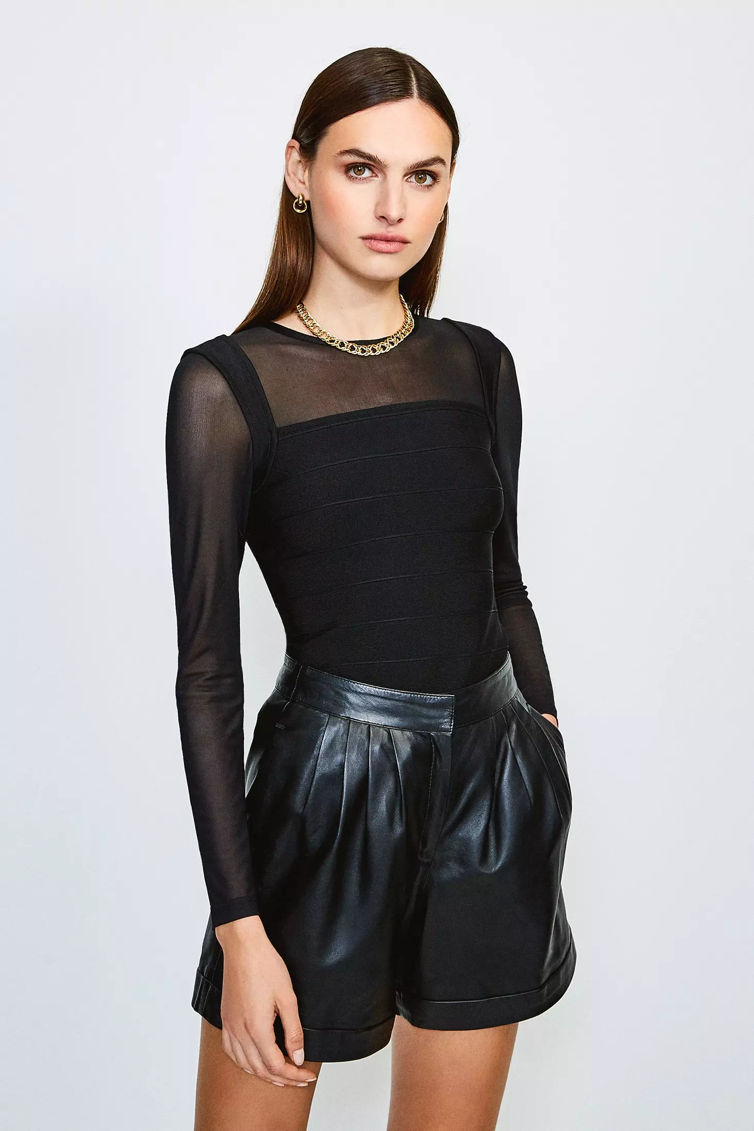 Mesh Sleeve Bandage Knit Top | Karen Millen