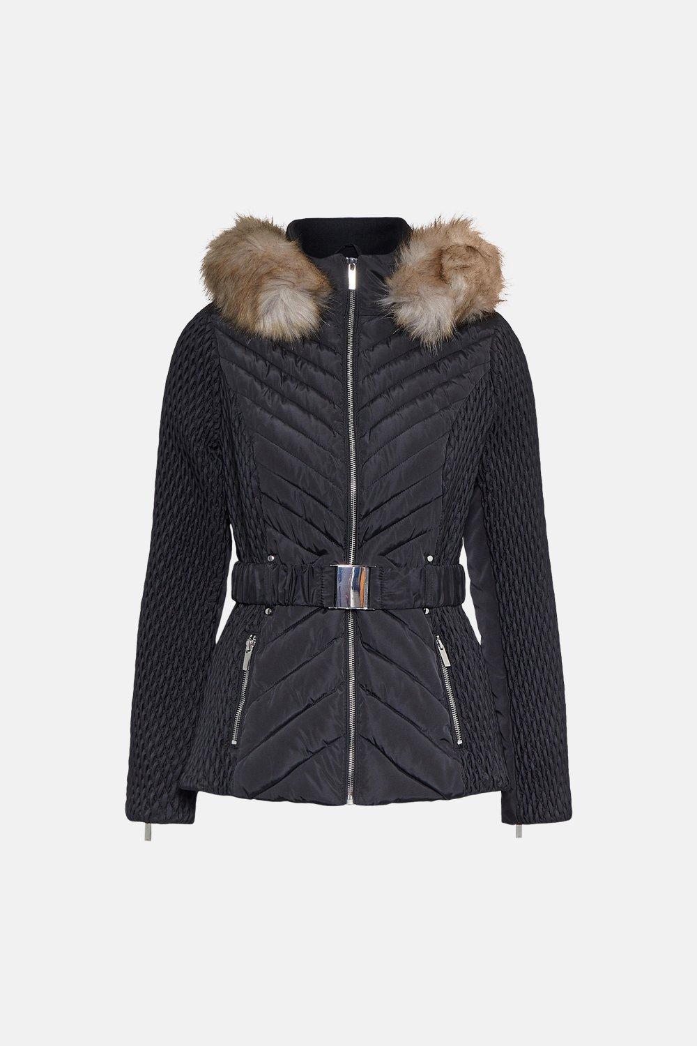 short padded faux fur trim coat