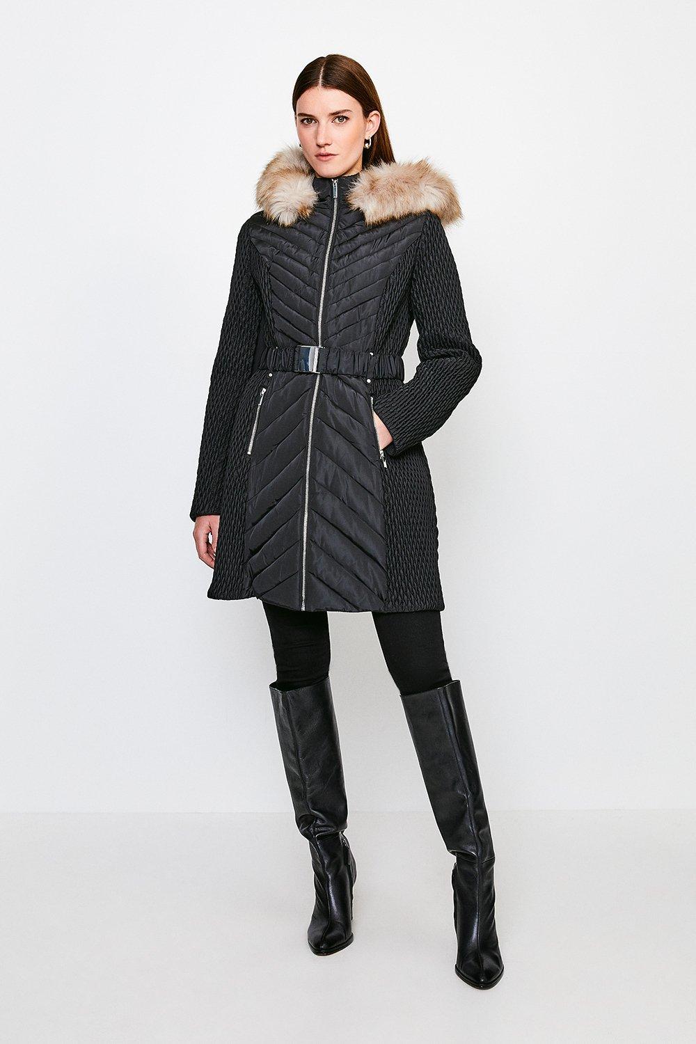 faux fur trim hooded coat