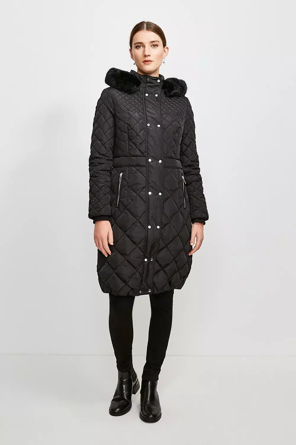 Esprit quilted coat with hood in black