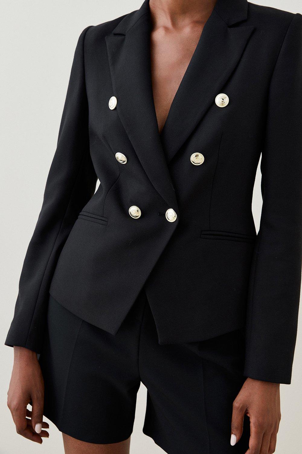 Tailored Button Military Blazer - Black