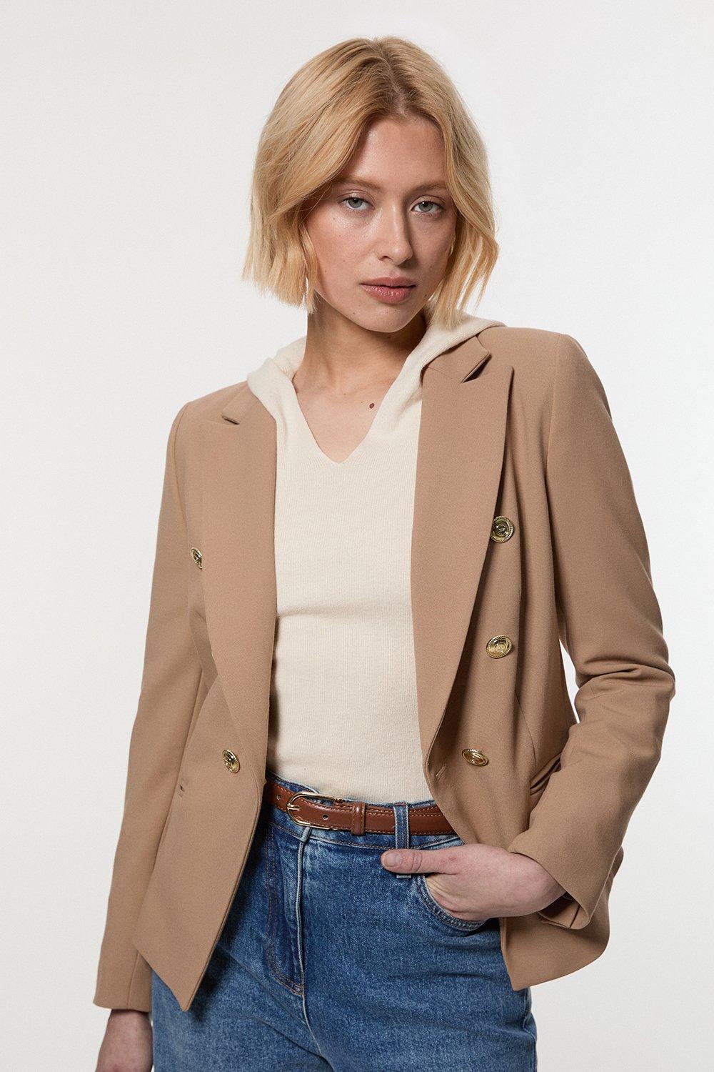 Tailored Button Military Blazer - Camel