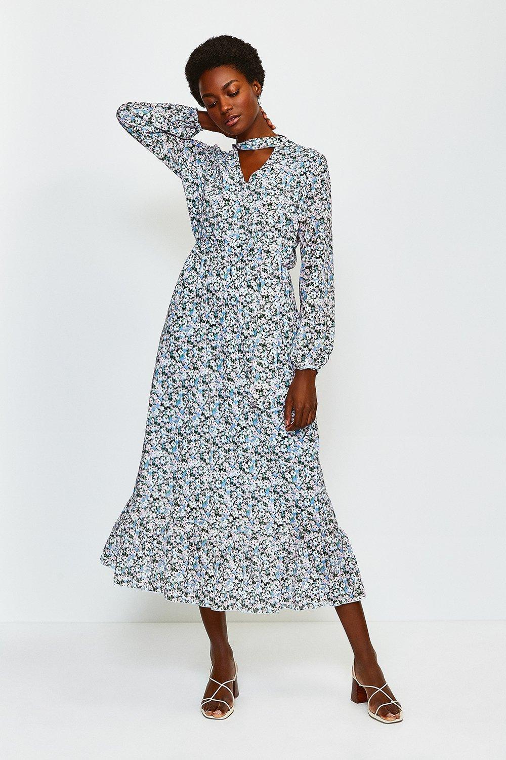 long sleeve floral ruffle dress
