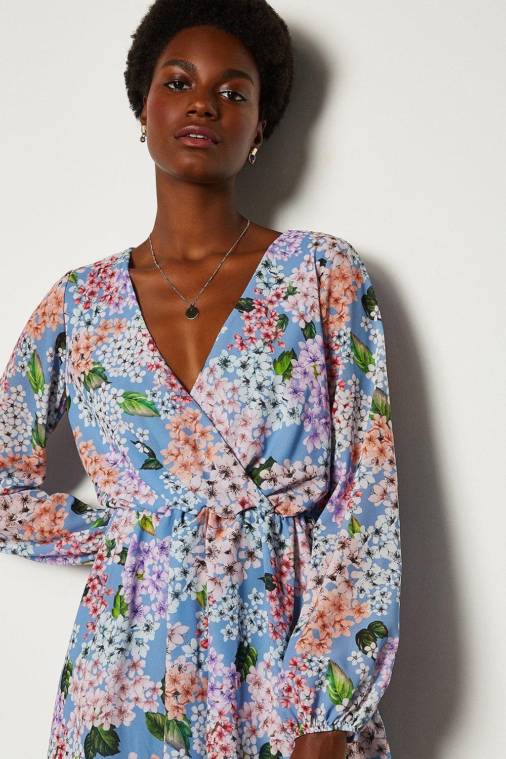 ditsy print wrap dress