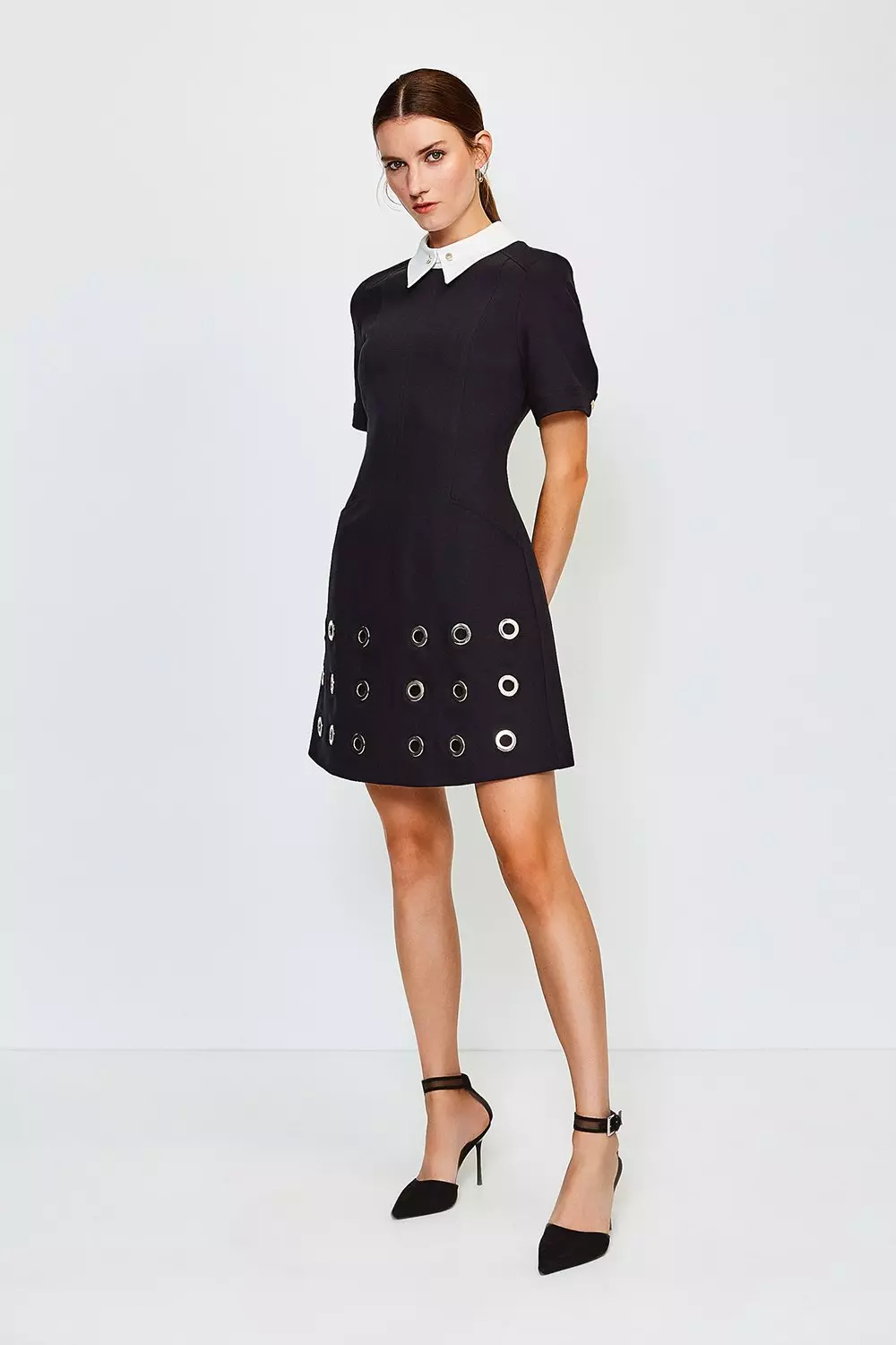 Eyelet Detail Hem A Line Dress Karen Millen