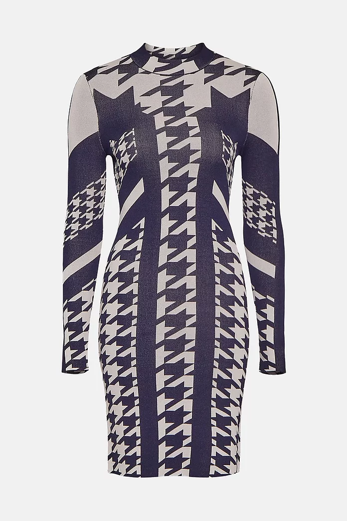 Houndstooth Jacquard Knitted Dress
