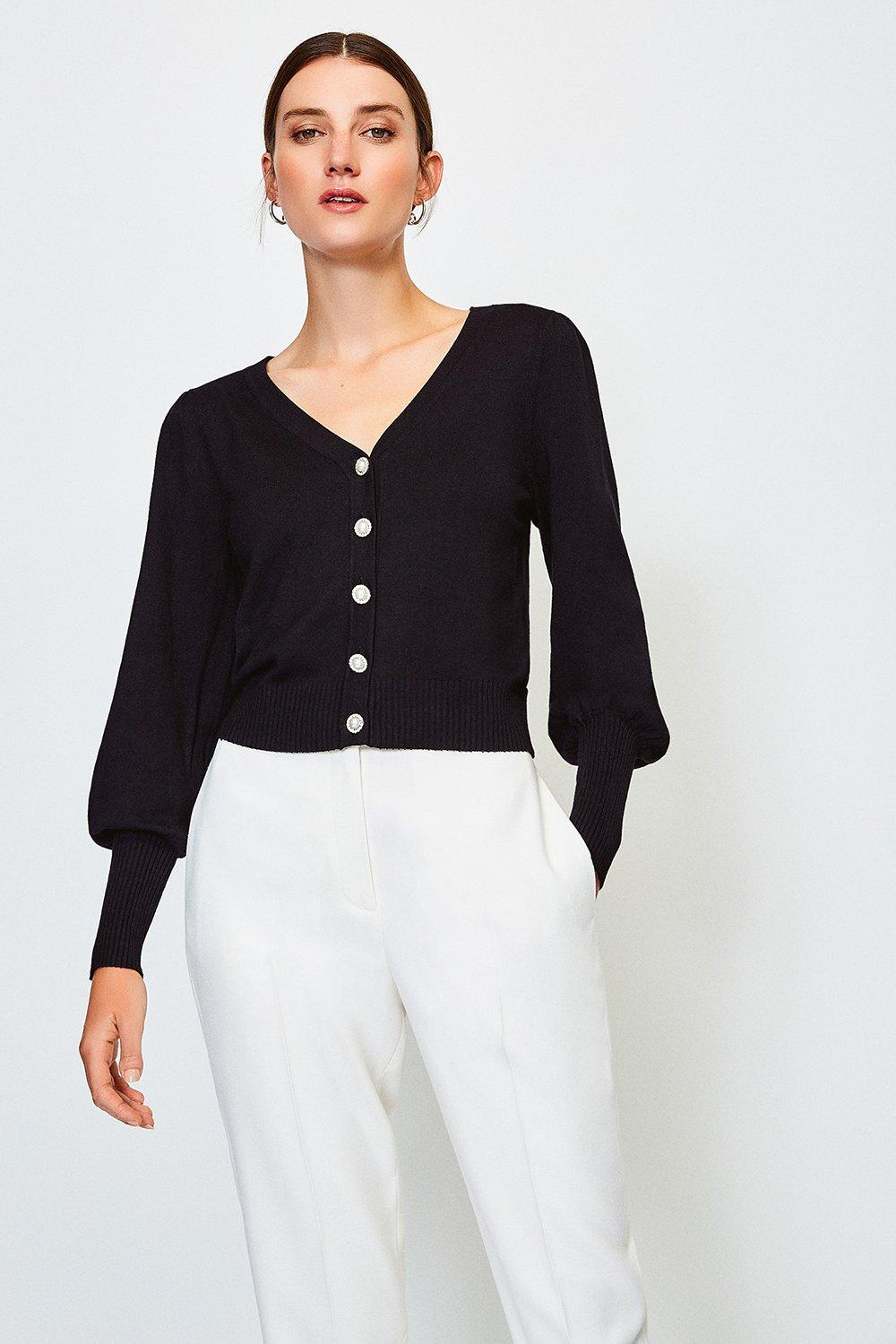 Pearl Button V Neck Cardigan | Karen Millen