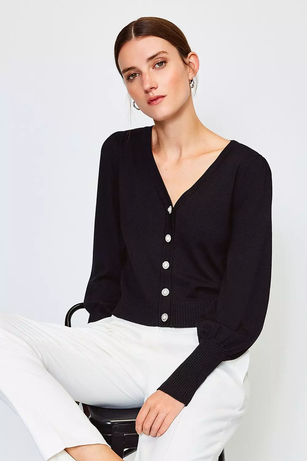 Pearl Button V Neck Cardigan