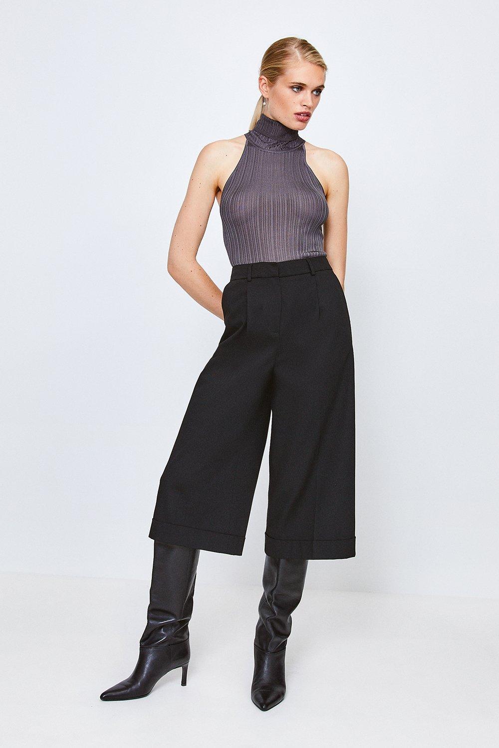 Clean Utility Cropped Wide Tailored Trousers | Karen Millen