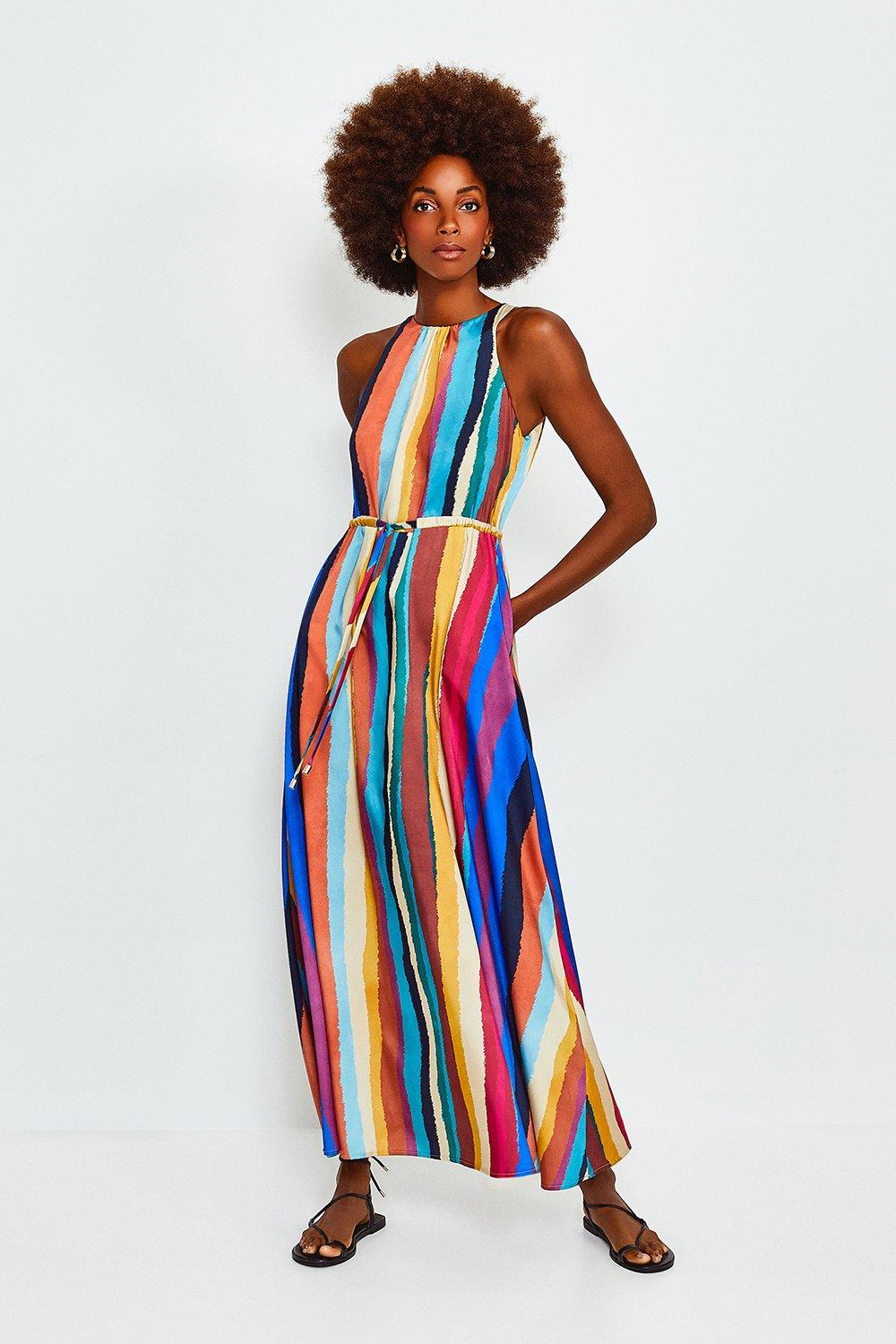rainbow stripe midi dress