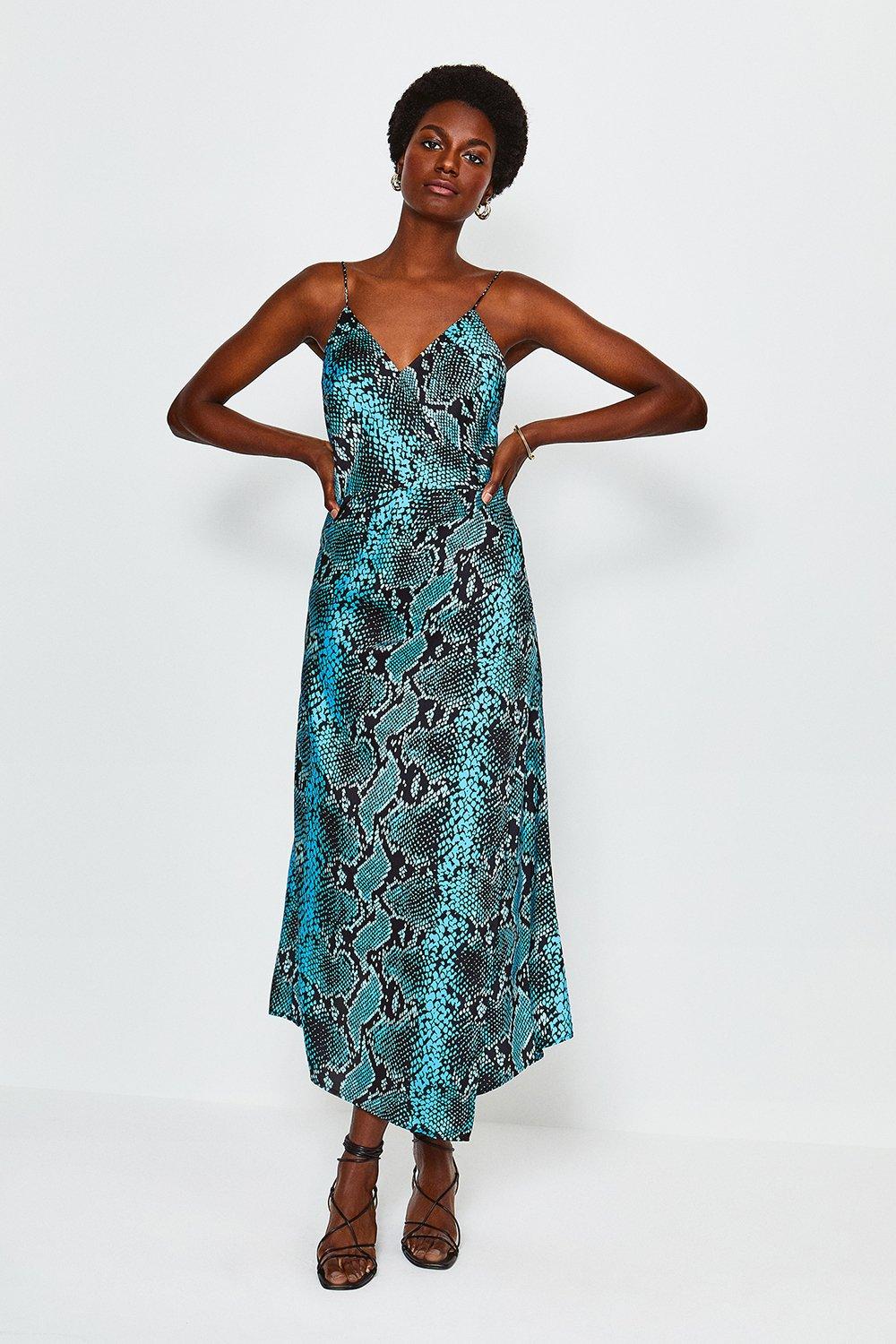 snake print wrap midi dress