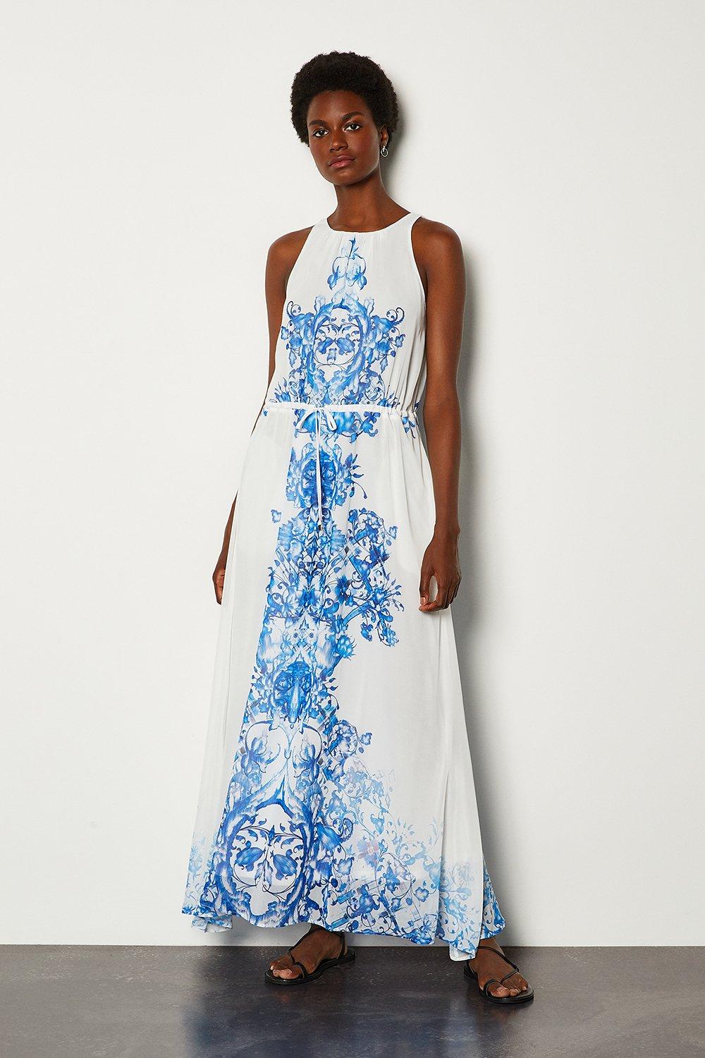 maxi dress blue and white