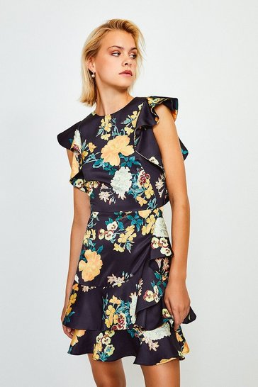 Floral Ruffle Short Dress | Karen Millen