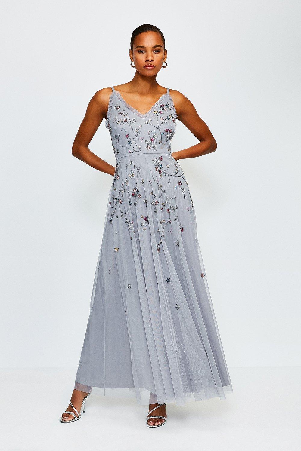 karen millen navy scattered floral embellished dress