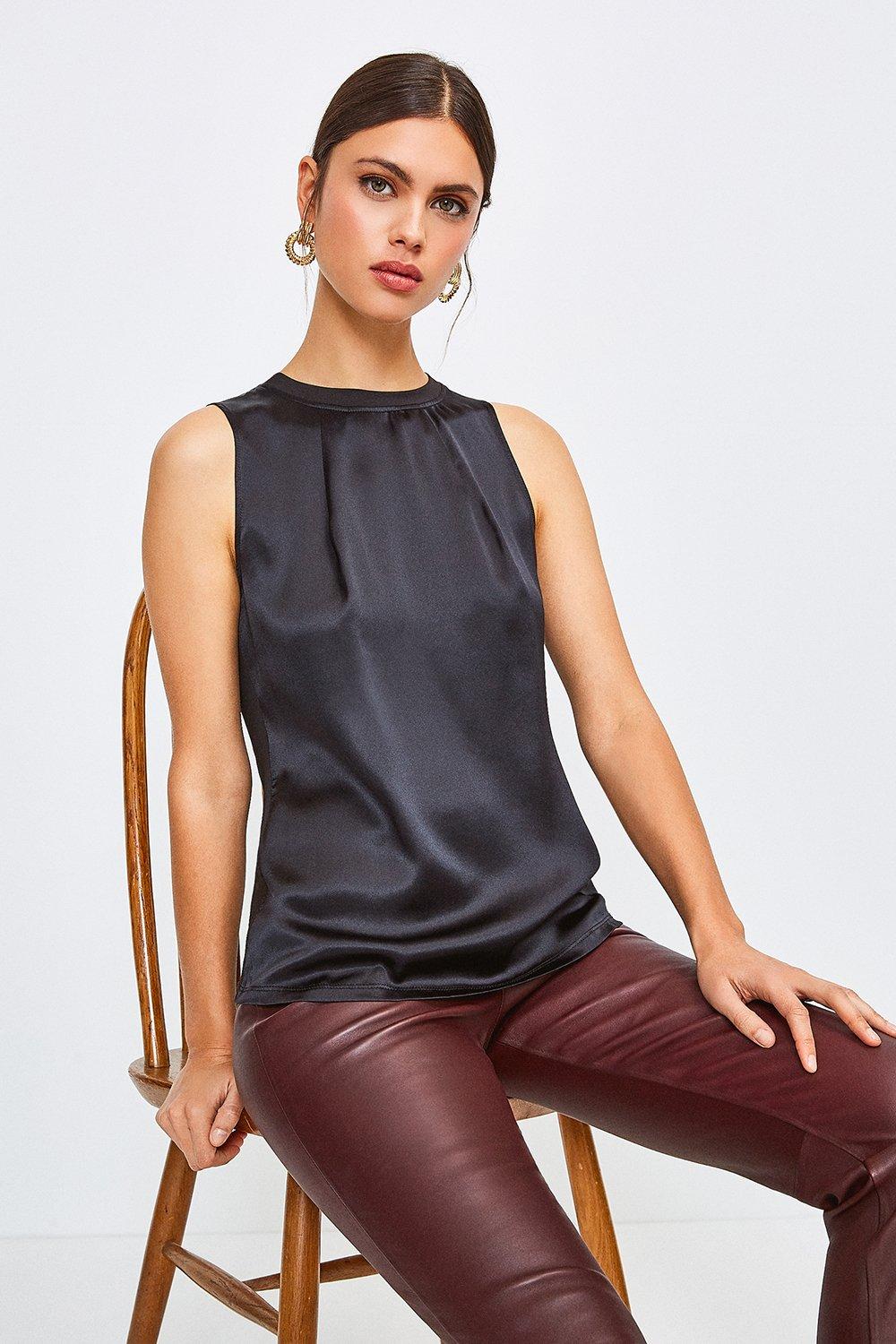 silk satin sleeveless tops