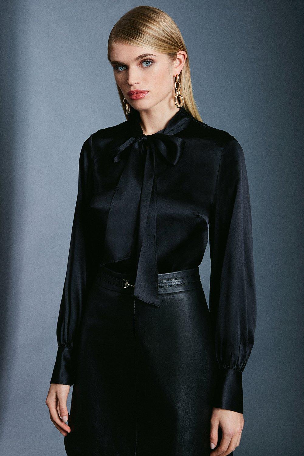 black satin blouse with bow