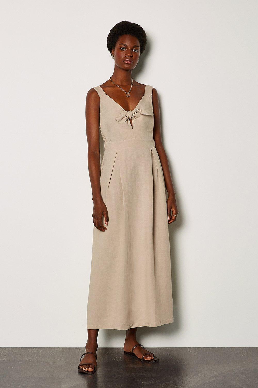 linen tie front dress