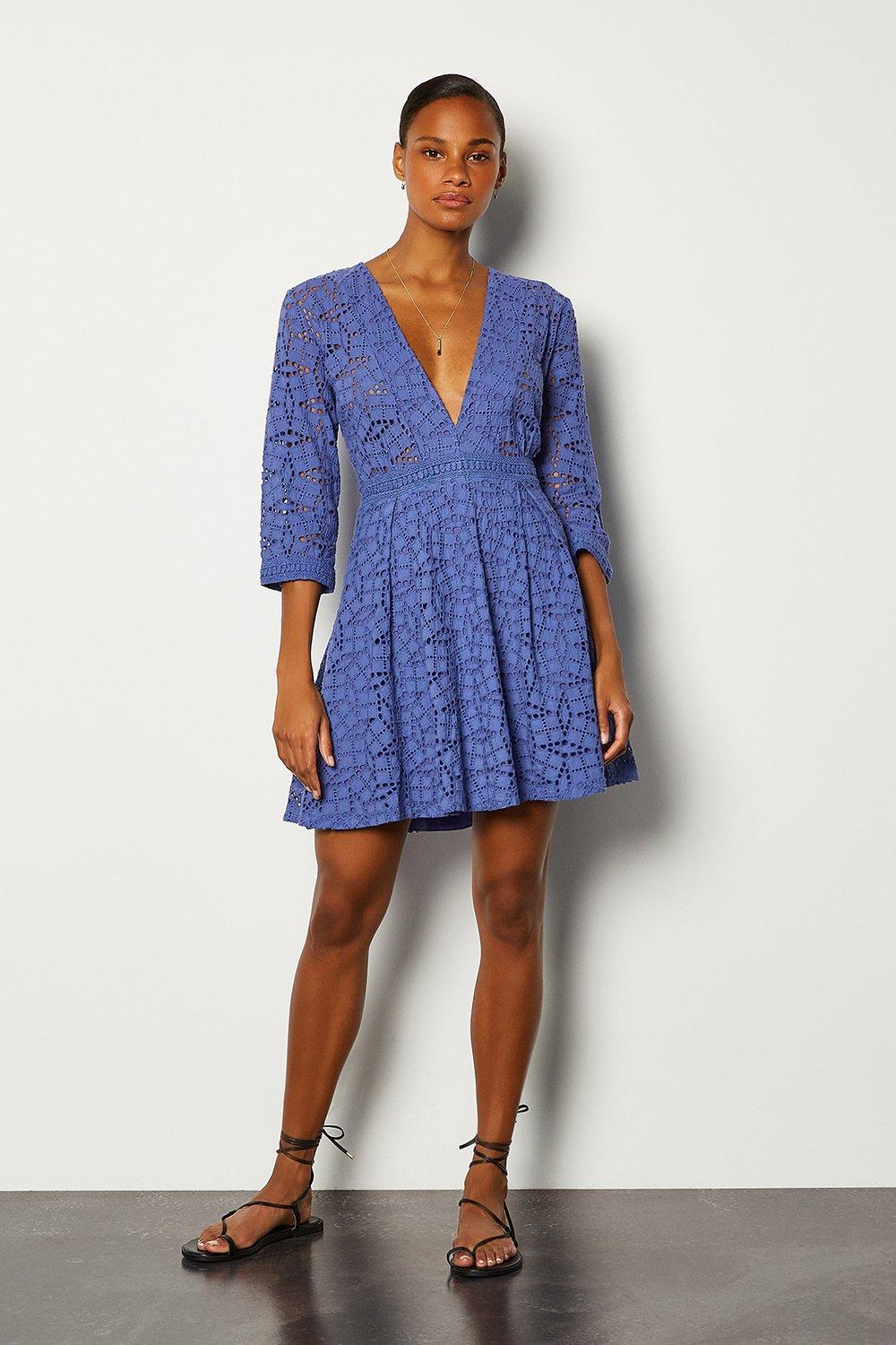 karen millen blue lace embroidered dress