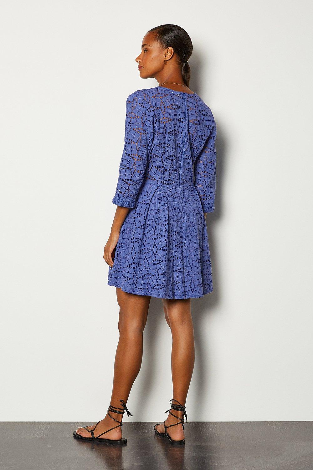 karen millen blue embroidered dress