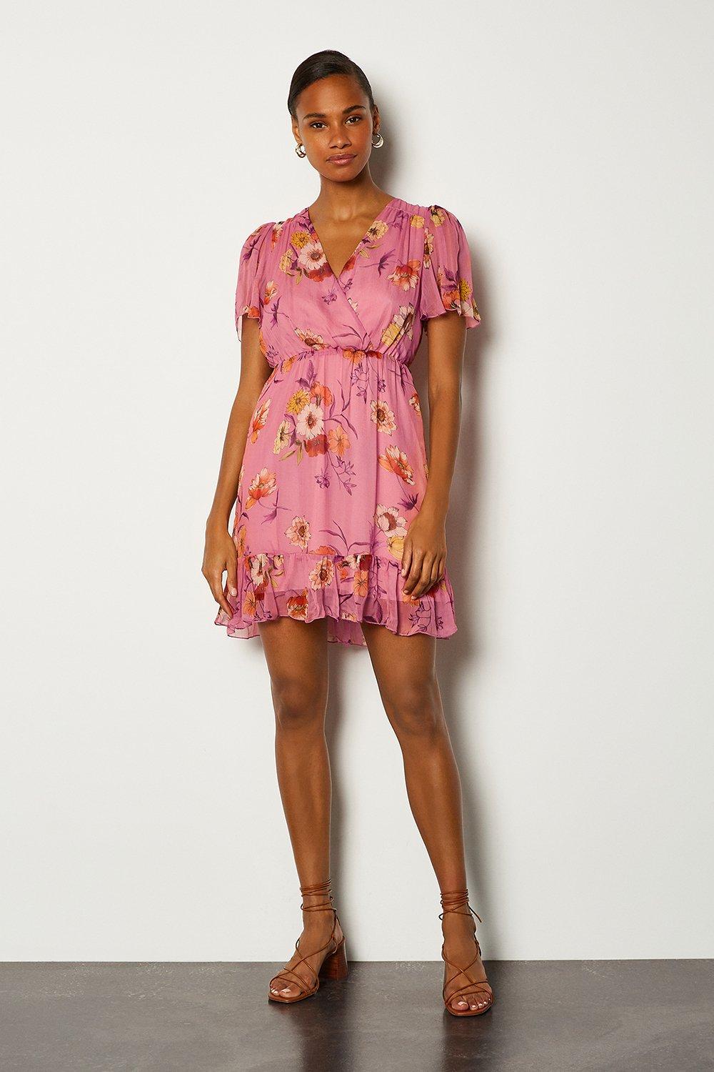 pink fluted sleeve dress