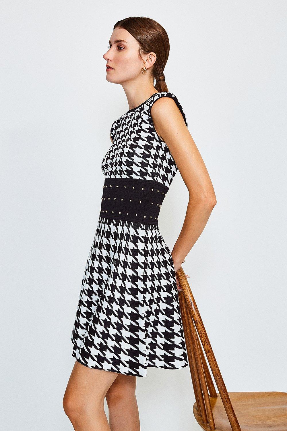 black and white dog tooth dress