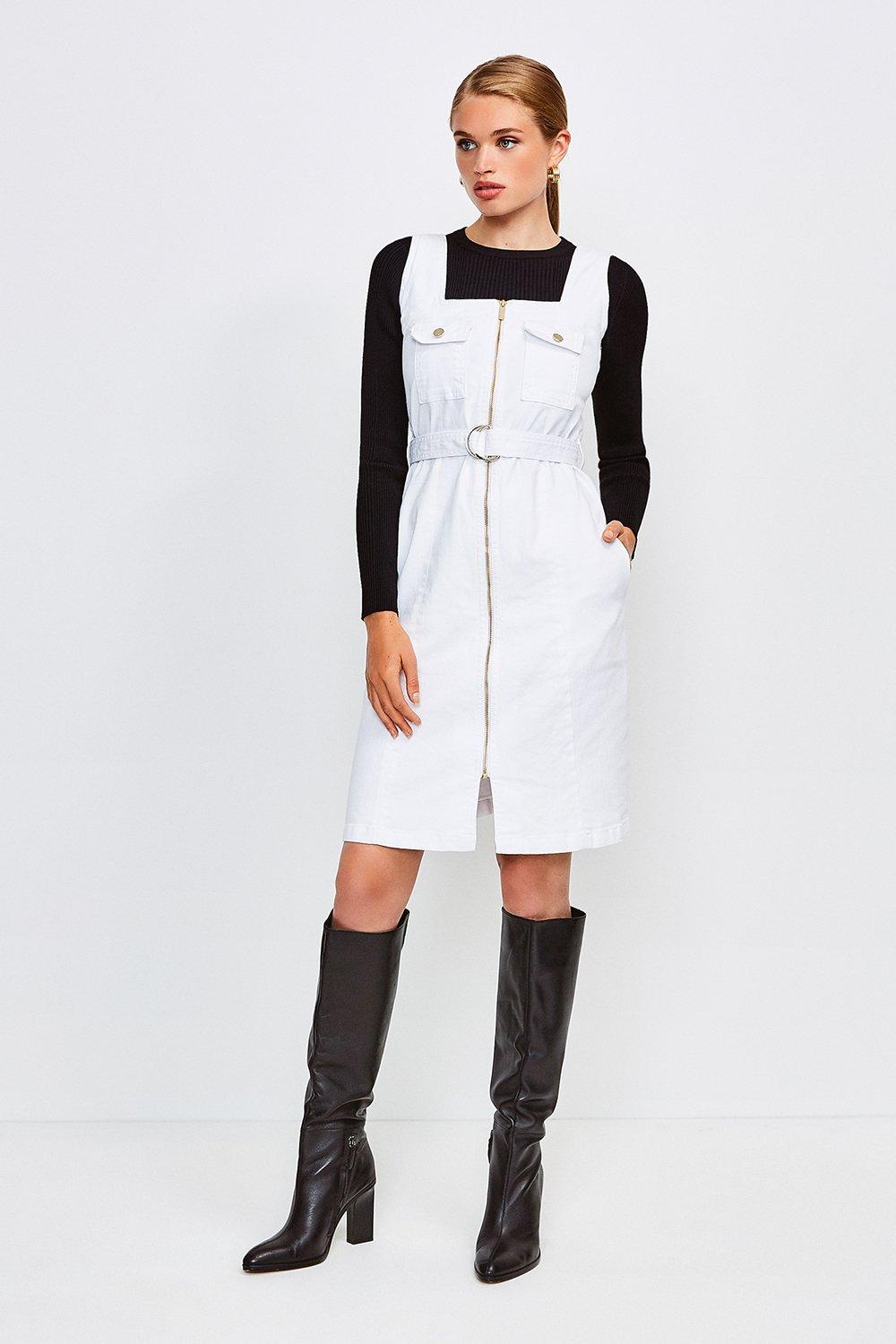 white denim zip dress