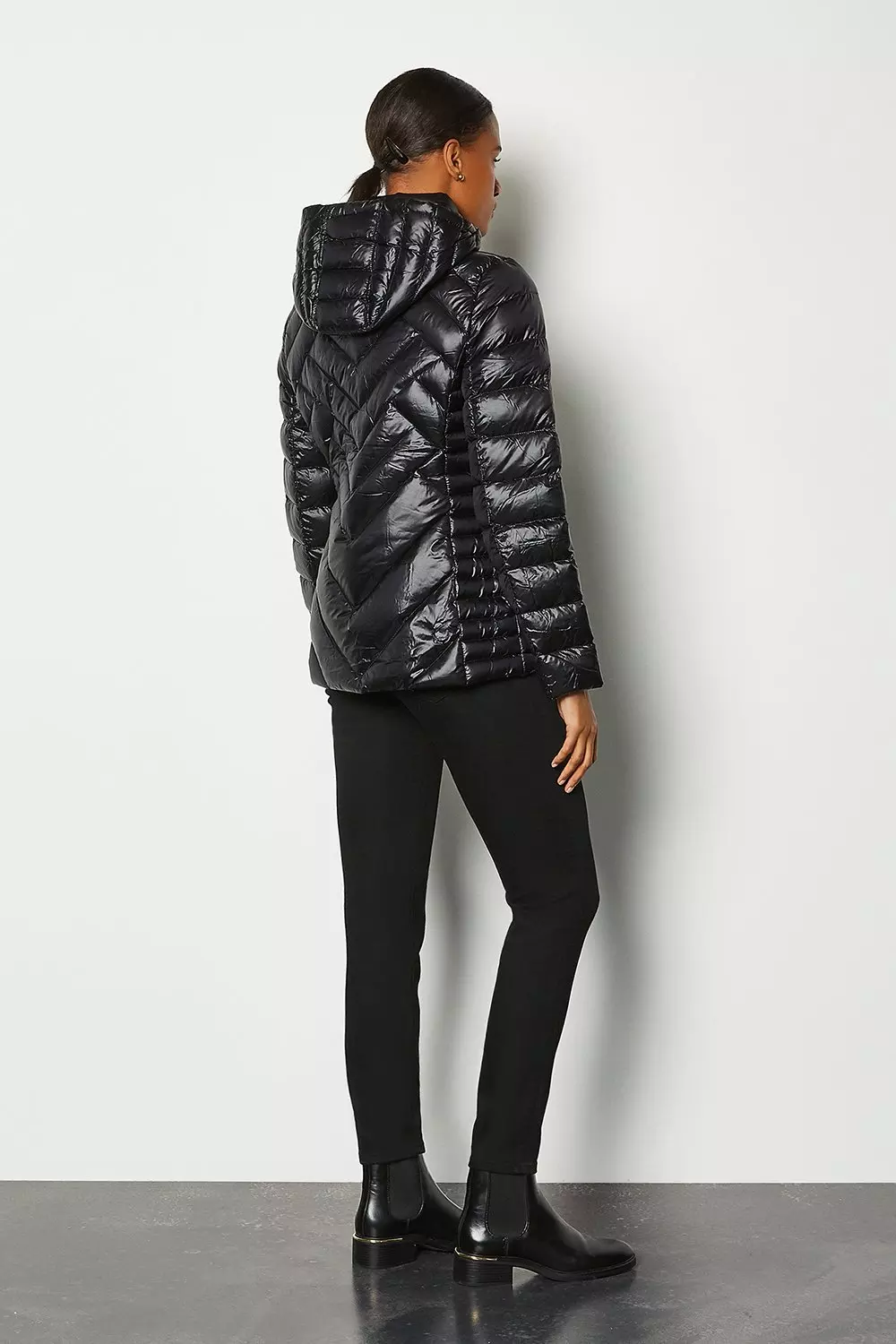 Karen millen shiny store puffer coat black