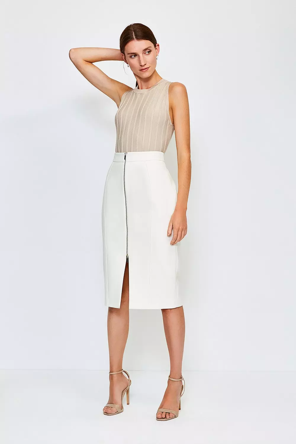 Long white pencil skirt with zipper sale