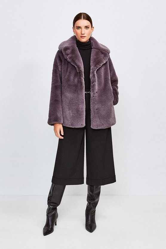 Wide Collar Faux Fur Jacket | Karen Millen