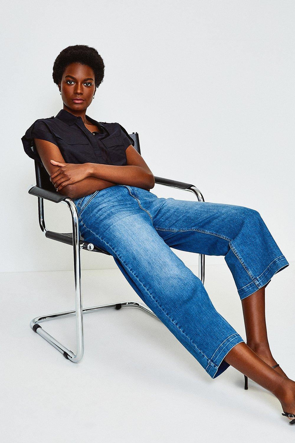 denim wide leg cropped jeans