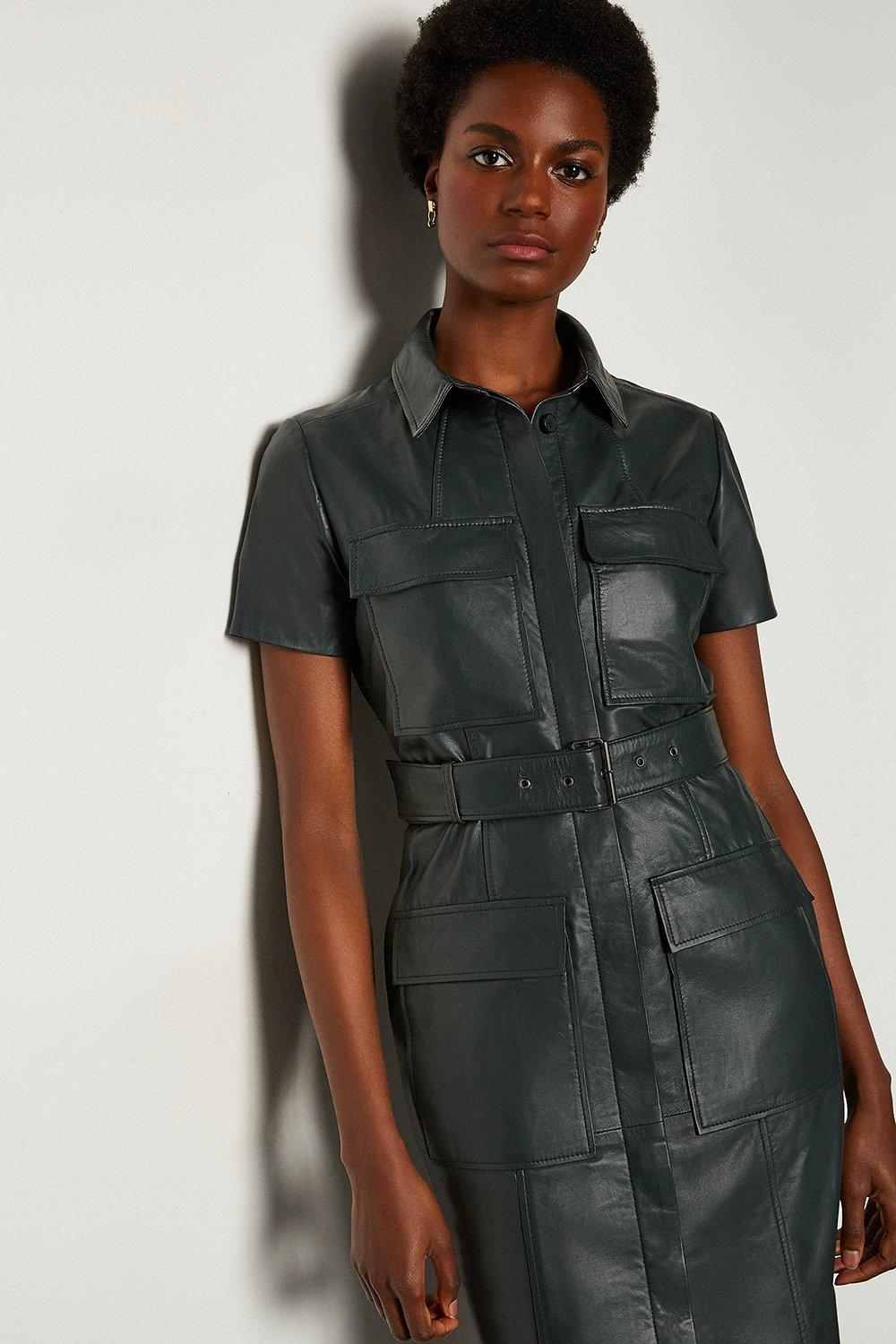 green leather dress