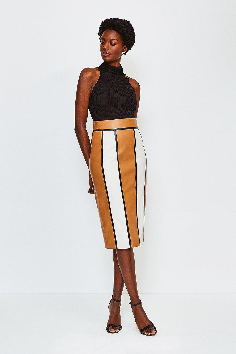 Middeleeuws vlam Snel Leather Panelled Colour Block Skirt | Karen Millen
