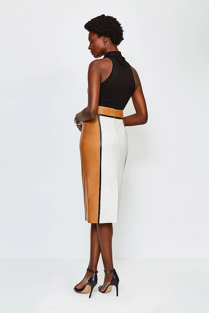 Middeleeuws vlam Snel Leather Panelled Colour Block Skirt | Karen Millen