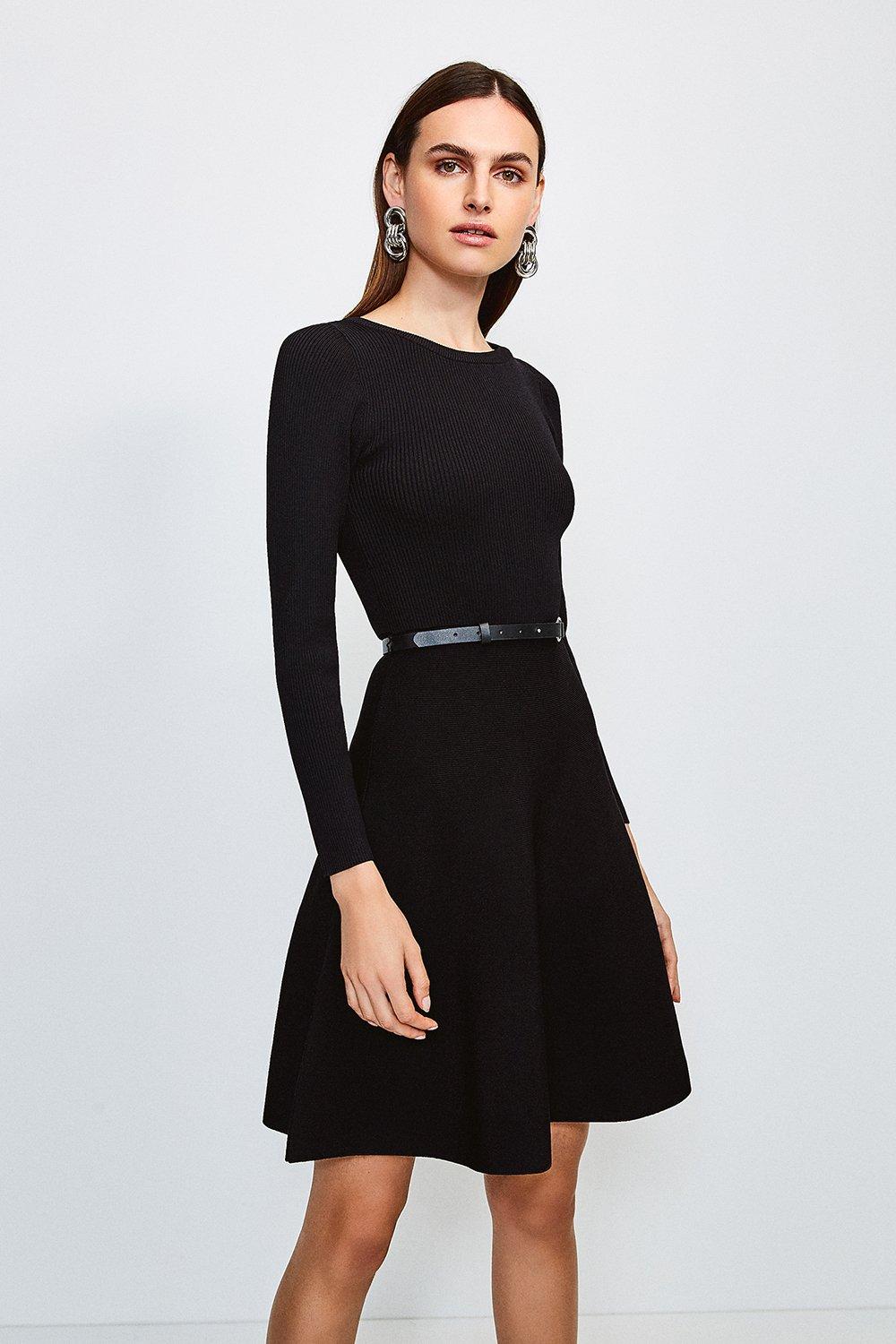 Knitted Crew Neck Skater Dress Karen Millen