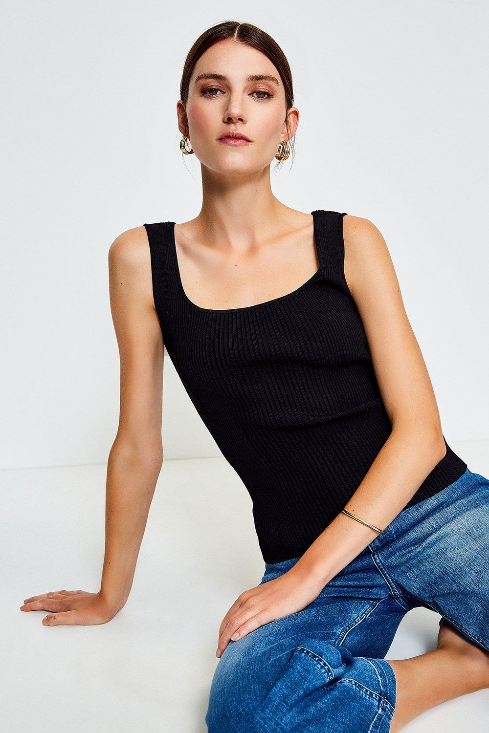 Knitted Rib Square Neck Vest Top Karen Millen