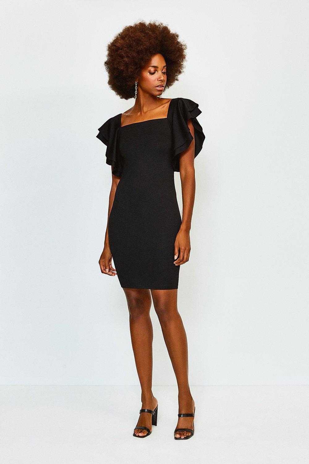 black frill sleeve dress