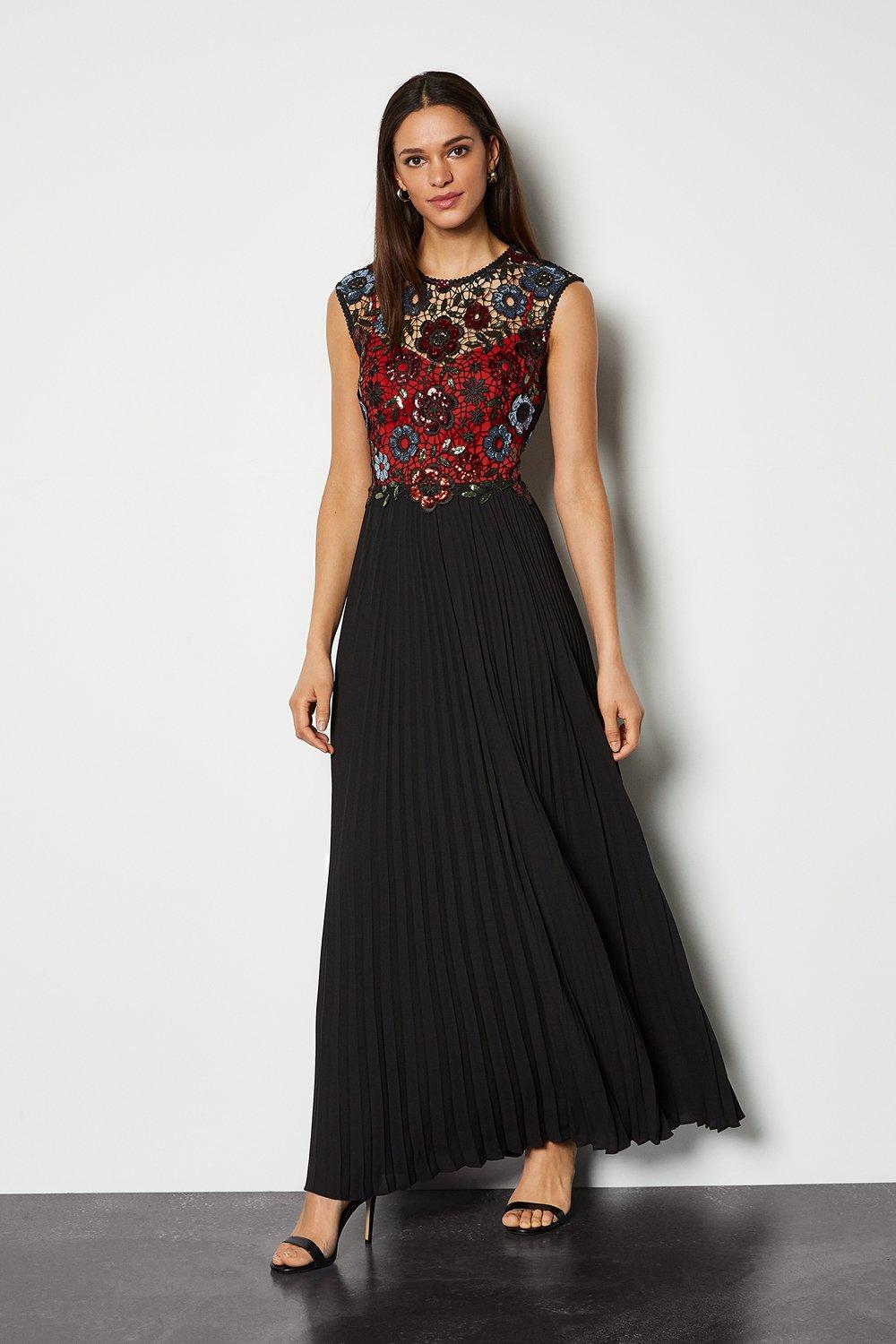 black sequin lace maxi dress