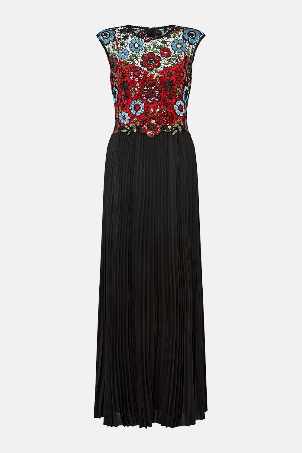 black sequin lace maxi dress
