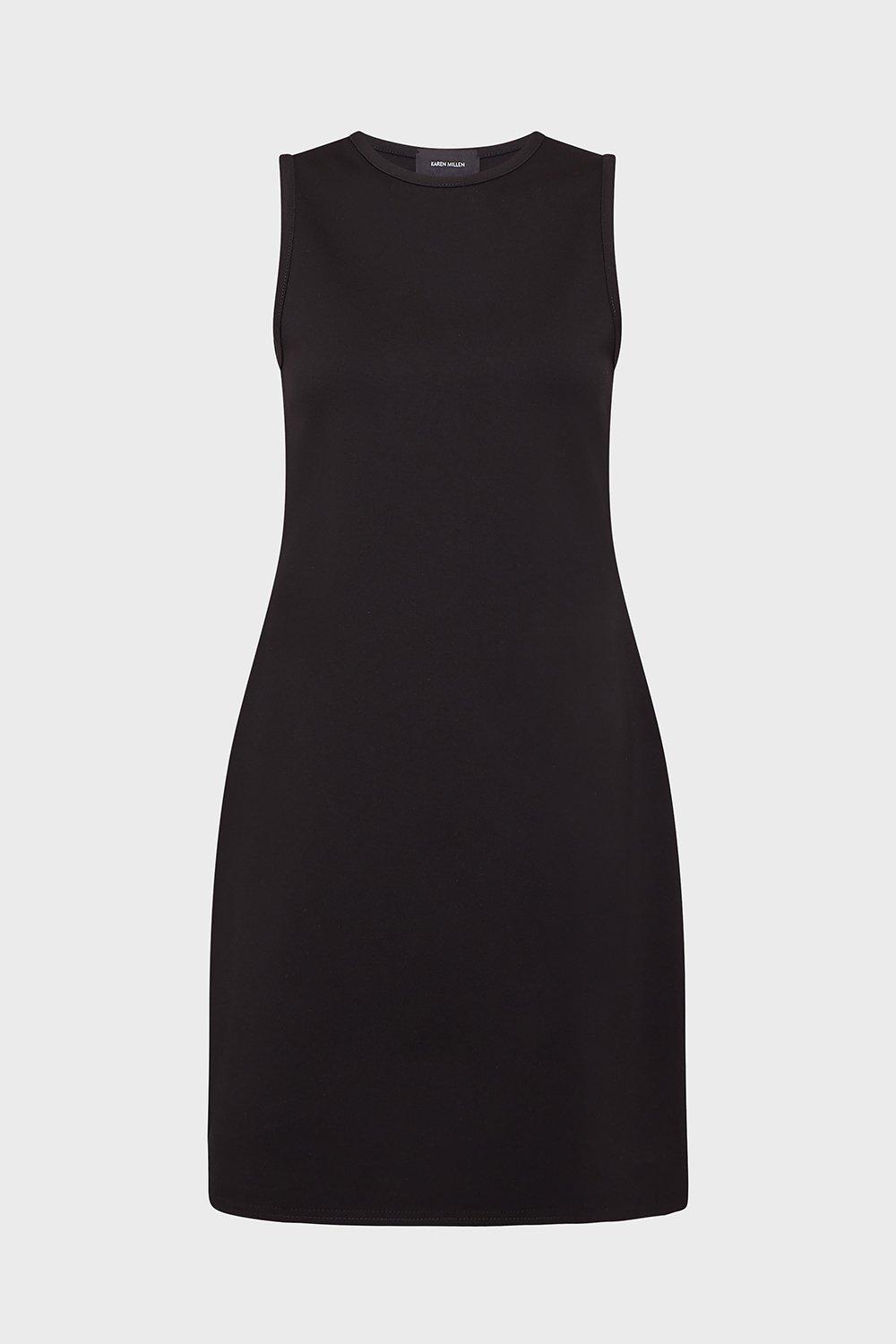 black sleeveless fitted dress