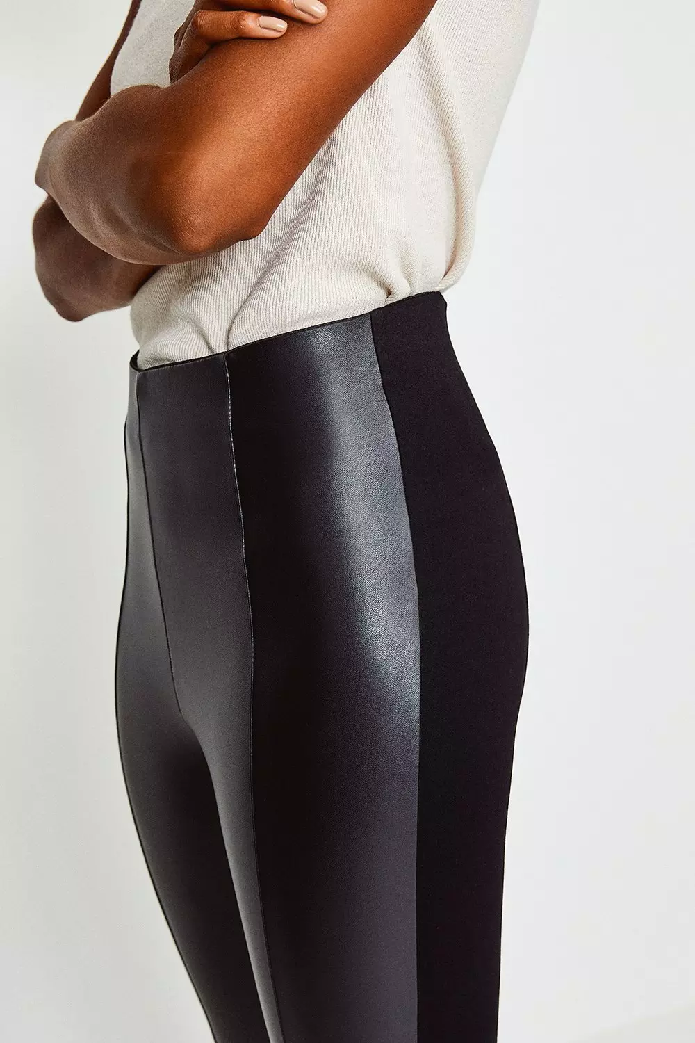 Petite Faux Leather And Ponte Leggings