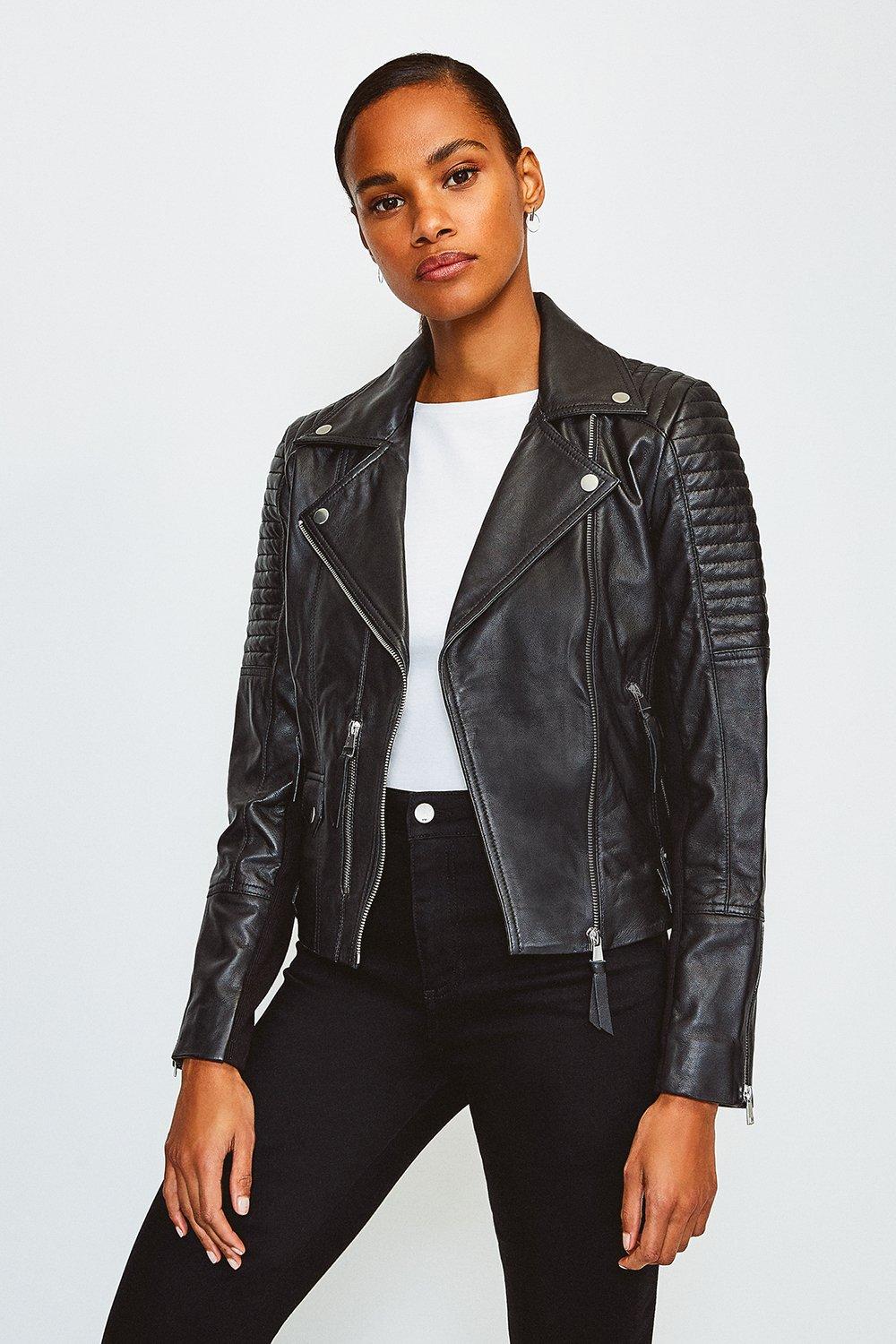 Leather Quilted Moto Jacket | Karen Millen