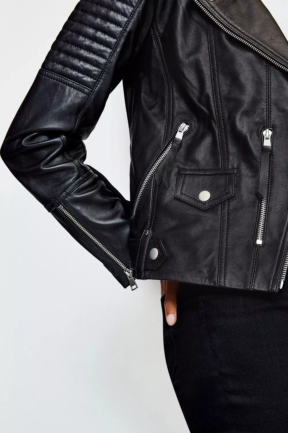 Karen millen leather 2025 biker jacket black