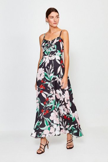 Floral Print Tie Front Maxi Dress | Karen Millen
