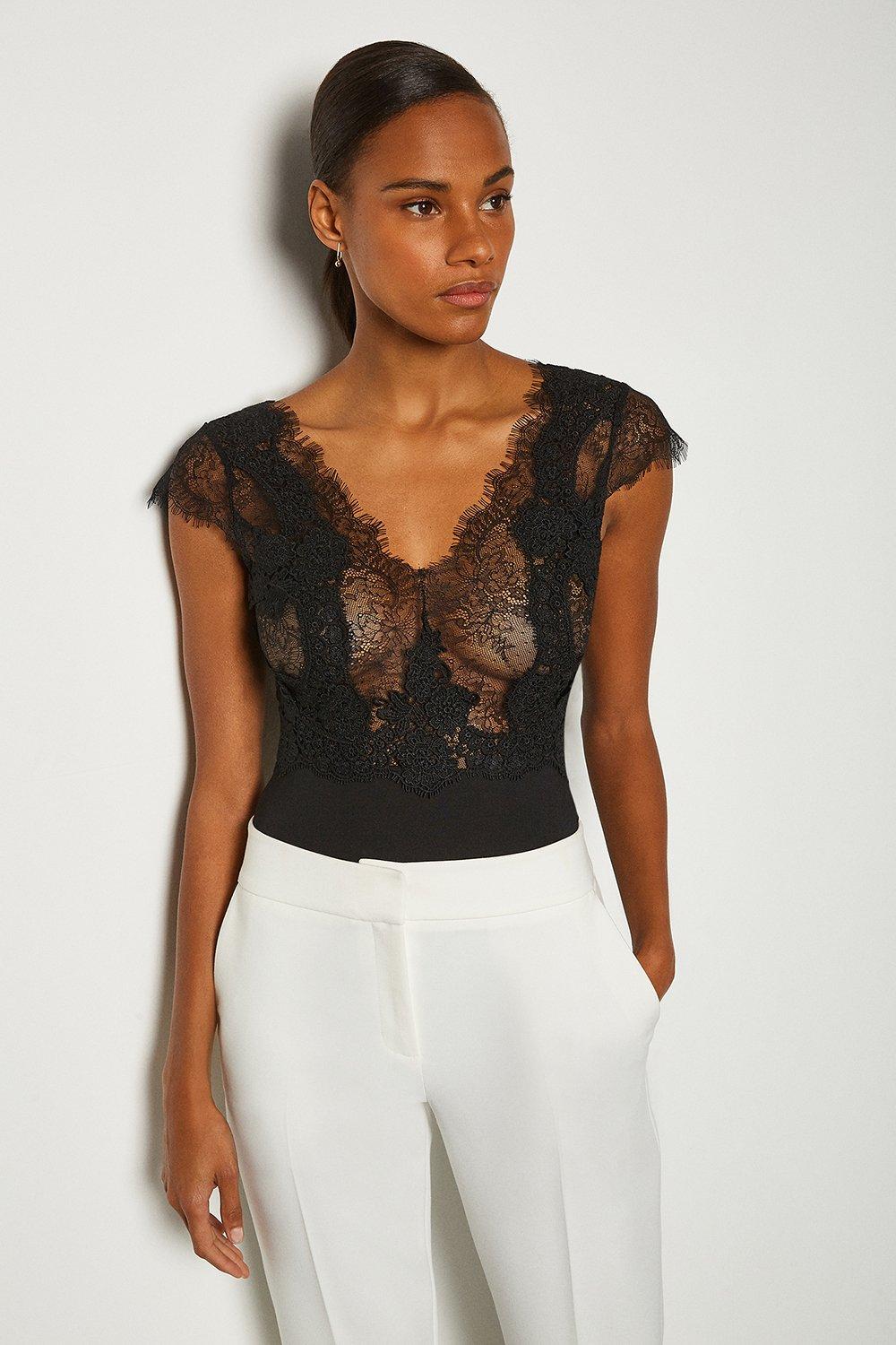 Lace V Neck Jersey Bodysuit