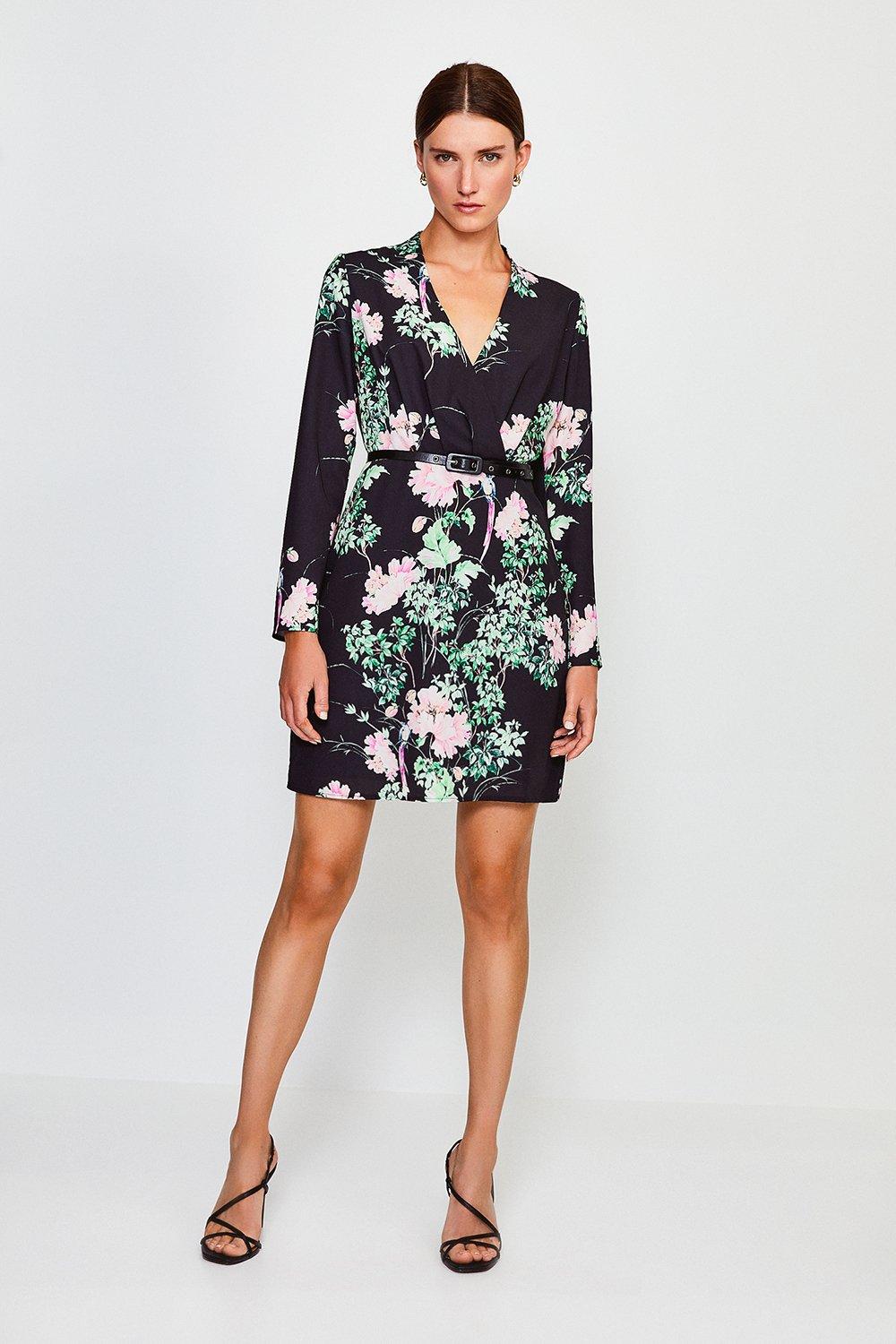 bird print wrap dress