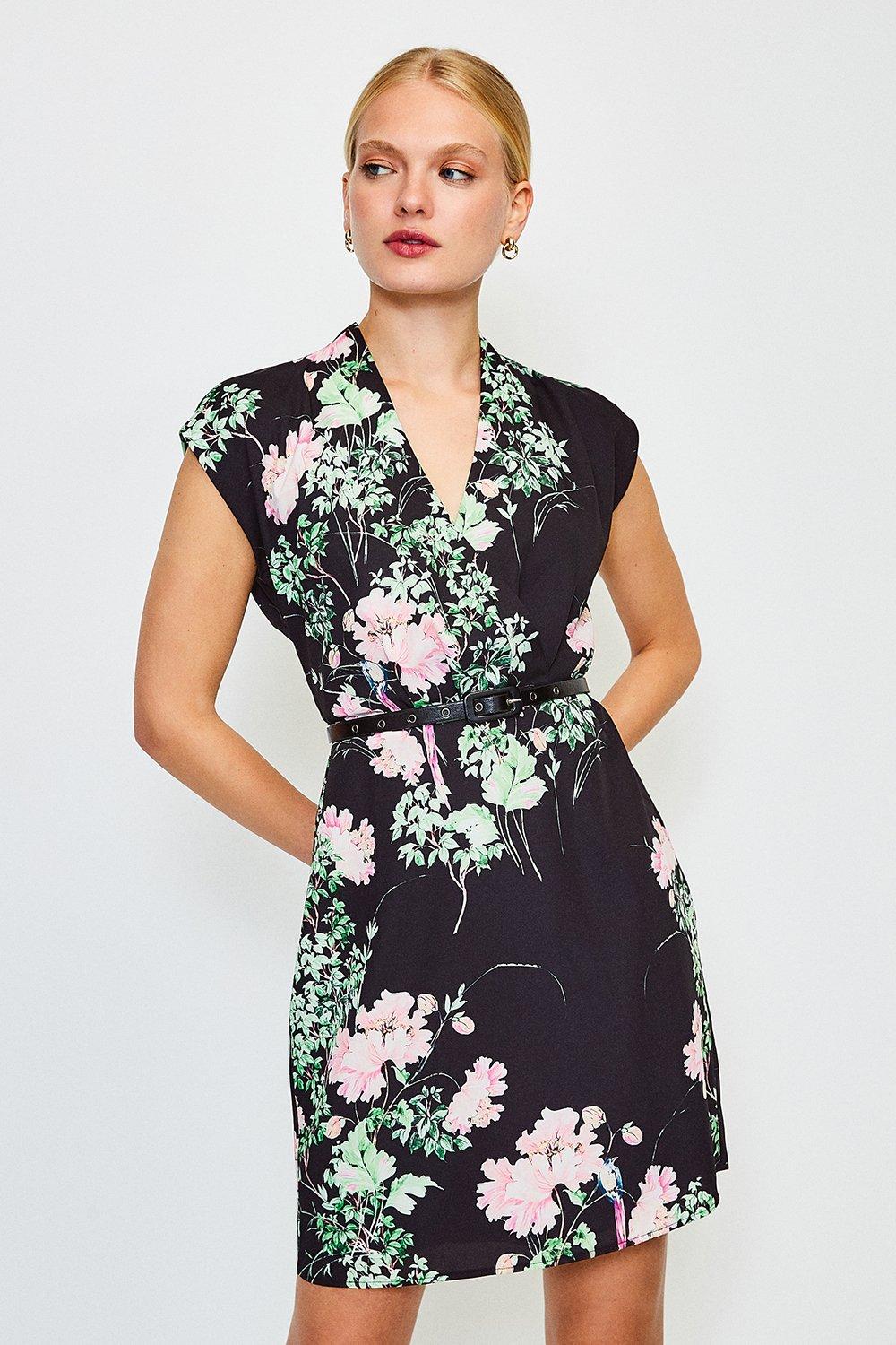 bird print wrap dress