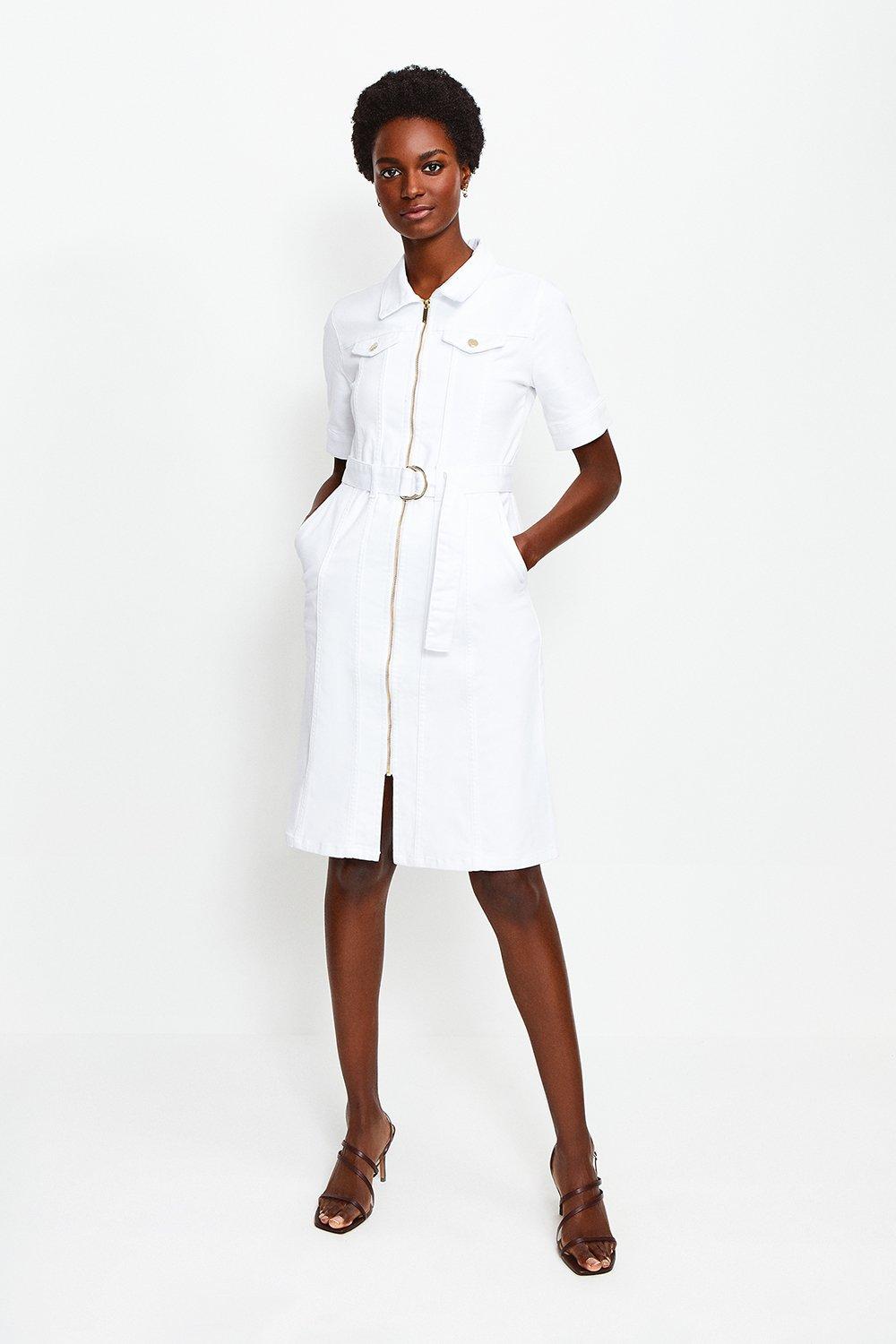 white denim zip dress