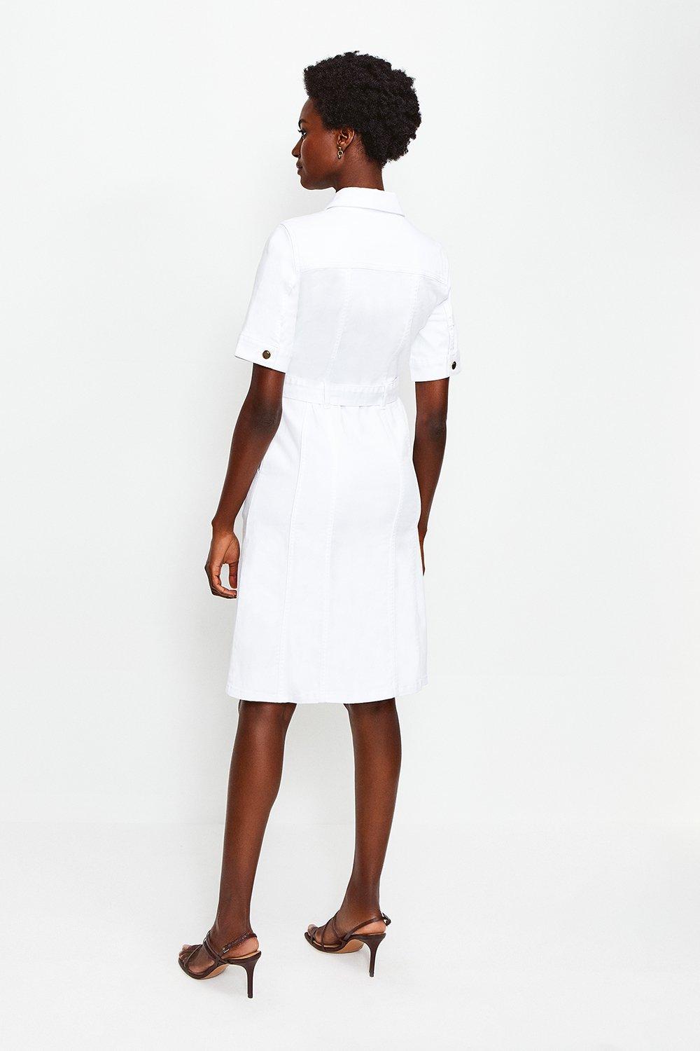 white denim zip dress