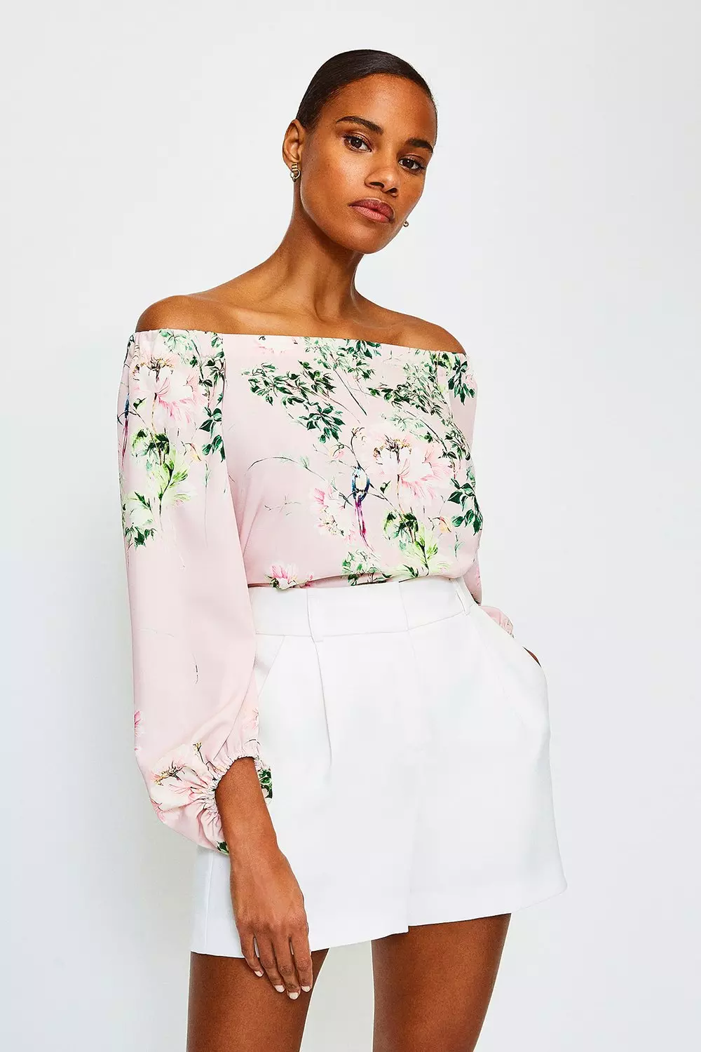 Pink floral bardot outlet top