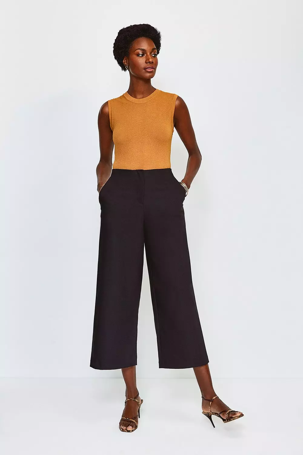 Cropped Cotton Sateen Wide Leg Trousers | Karen Millen